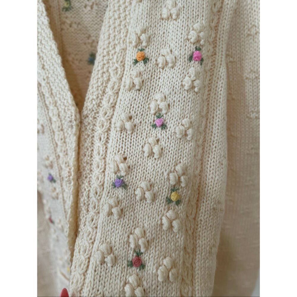 Smith's Bermuda cardigan is a cream-colored knit featuring delicate floral embro - Picture 3 of 9
